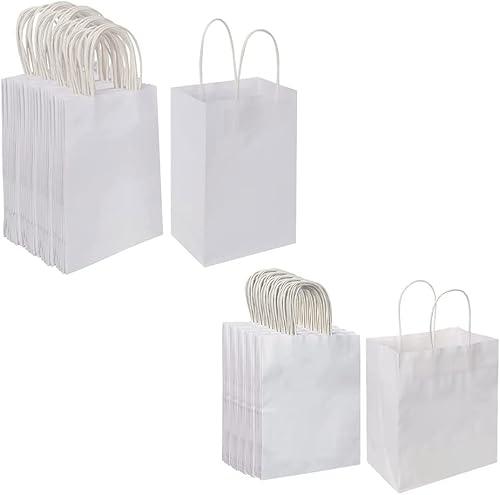 Oikss Cada paquete de 100 bolsas de regalo de papel kraft blanco pequeño y mediano con asas a granel disponible en Yaxa Peru