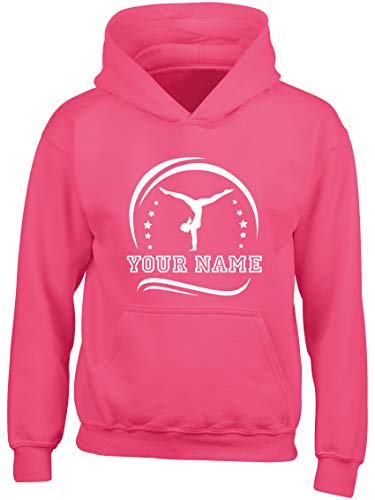 Hippowarehouse PERSONALISED Female Gymnastics Design kids unisex Hoodie hooded top Fuchsia Pink