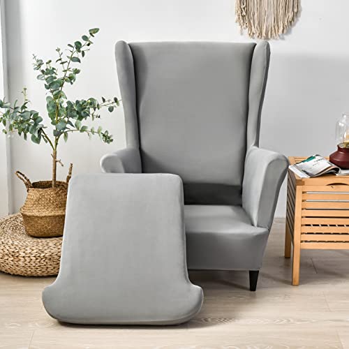 Niluoh Wing Chair Cover Set, Include 2 Piece Stretch Wingback Chair Slipcover And Ottoman Cover, Removable Machine Washable Armchair Chair Cover For Living Room (Light Grey) #TOP6