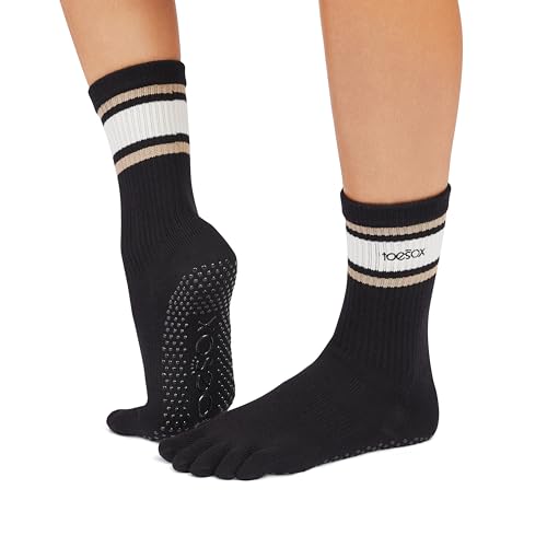 toesox Women's Grip Crew Socks - Non Slip Crew Full Toe for Yoga & Ballet