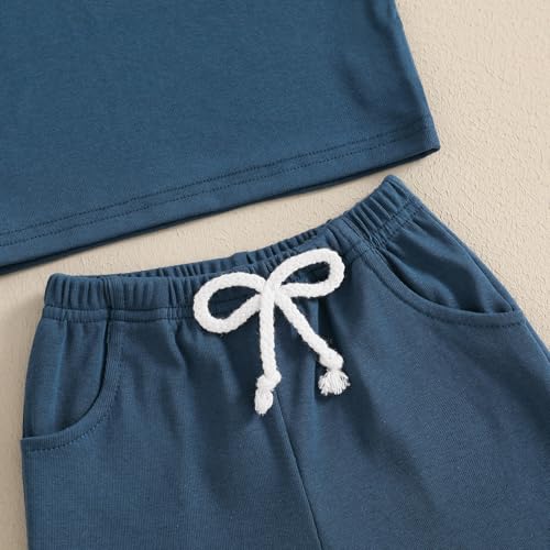 CIYCUIT 2Pcs Baby Boy Summer Clothes Infant Toddler Solid Color Sleeveless Tank Tops Shorts Set Blue 18-24 Months - Thumbnail 6