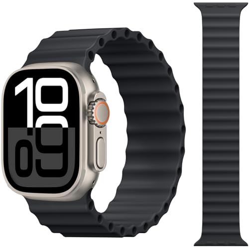 CeMiKa Correa Loop Solo Deportiva Oceán Compatible con Correa Apple Watch de 49mm 46mm 45mm 44mm 42mm, Pulsera Silicona Suave Diseñada para iWatch Ultra 2 Ultra Series 10 9 8 7 6 5 4 3, Negro