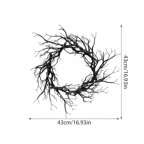17 Inch Large Black Twig Spooky Realistic Halloween Wreath for Front Door (Black) - image 7