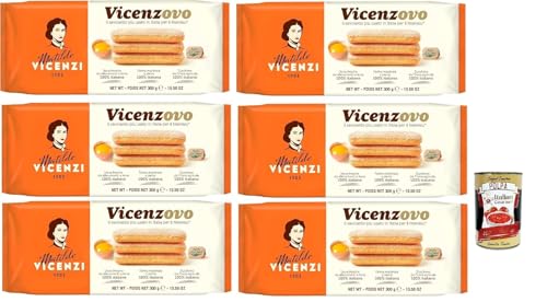 Italian Gourmet Bundle Vicenzovo, 6 x 300 g biscuits cuillère pour tiramisu savoiardi pâtisserie italienne œufs frais farine italienne sucre italien format...
