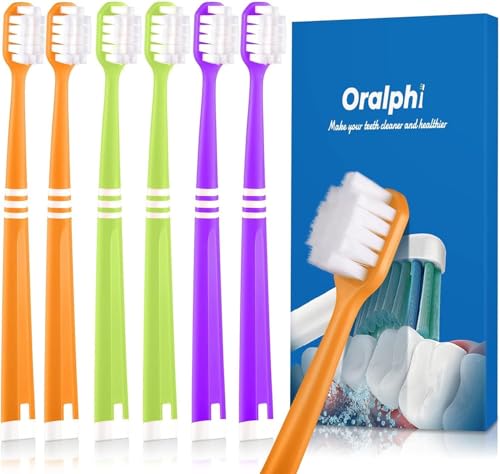 Oralphi 6 PCS Soft Toothbrush for Adults,Wide Head Travel Toothbrushes with 10000 Extra Soft Flossing Micro Nano Bristles for Sensitive Gums, Pregnant Women,Elderly,Family Pack