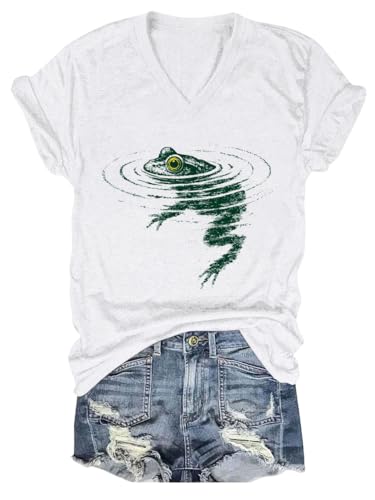 Image of Frog Swimming T-Shirt - Cozy Vintage Swimming Frog Shirt for Women Men