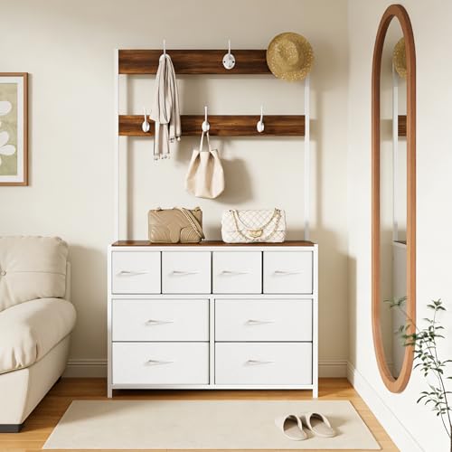 YKVIQBY 8 Drawer Dresser with 6 Double Hooks, Multifunctional Tall