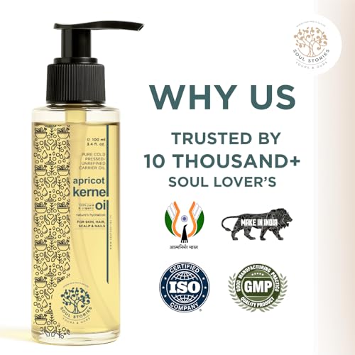 Image of Soul Stories Apricot Kernel Oil 100ml | 100% Pure Cold Pressed Oil for Hair, Face & Body | Helps Nourish Dry Skin, Soften Hair & Support Healthy Scalp | Rich in Vitamin E
