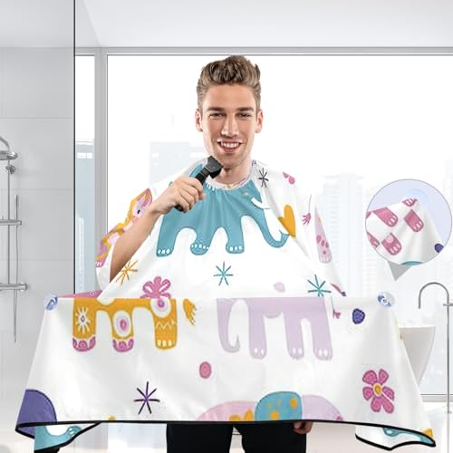 Capa para Corte de Cabello Profesional Impermeable con Elefantes de Dibujo Animado y Cierre Ajustable de Broche para Estilismo y Peluquería miniatura 6