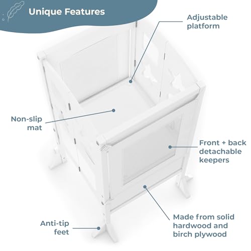 Guidecraft-Kitchen-Helper-Toddler-Tower-and-Mealtime-and-Play-Tray-Bundle-Classic-White-Folding-Adjustable-Step-Stool-with-Keepers-Non-Slip-Mat-and-Easy-to-Clean-Detachable-Tray-Table Guidecraft Kitchen Helper Toddler Tower and Mealtime and Play Tray Bundle Classic White Folding Adjustable Step Stool with Keepers Non Slip Mat and Easy to Clean Detachable Tray Table