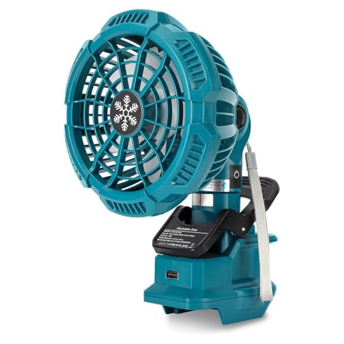 Ventilador de clip con batería para Makita de 18 V, ventilador de camping, ventilador de mesa silencioso, 3 niveles de velocidad, cabezal giratorio de 180°, para cochecito, dormitorio, oficina, obra