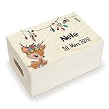 Holzura Erinnerungsbox Baby Geschenk für Mädchen, Junge - personalisierte Erinnerungskiste - Aufbewahrungsbox, Geschenkbox zur Geburt oder Taufe