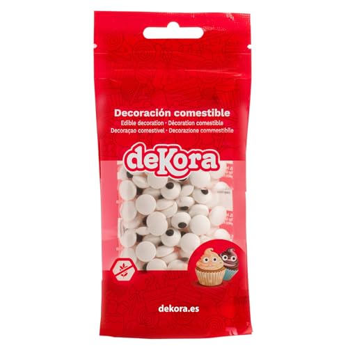 dekora - Ojos comestibles de azúcar para repostería de Navidad, 56 g - Decoración de Azúcar para Tartas, Cupcakes y Galletas, sin gluten y sin lactosa