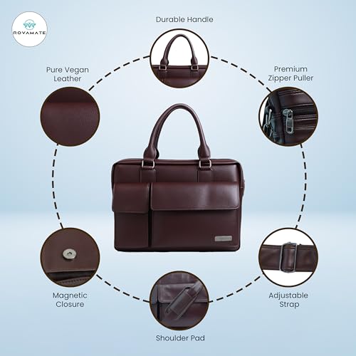 Image of Laptop Messenger Bag for Men & Women | Premium PU Vegan Leather Office Bag | Stylish Shoulder Bag Fits up to 15.6″ Laptop - Ideal for Work, Travel & College