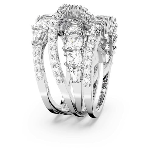 Miniatura 3 de Swarovski Hyperbola anillo, tallas mixtas, blanco, chapado en rodio