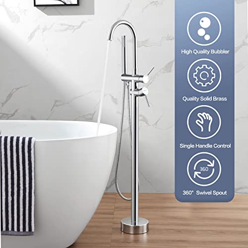 Floor Mount Bathtub Faucet, Freestanding Tub Filler Standing, High Flow Swivel 360° Spout Shower Faucets With Handheld Shower Mixer Taps - Chrome #TOP1