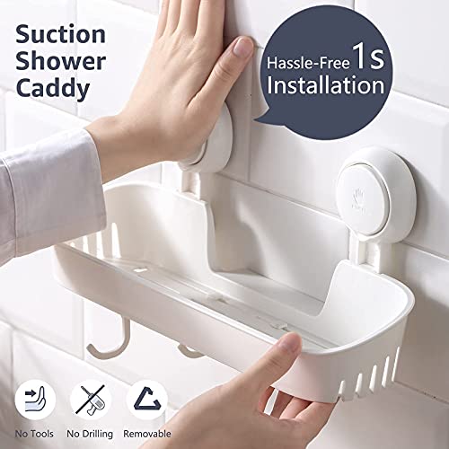 Bathroom & Kitchen Storage Set 2 Pcs, Toothbrush Holder + Shower Caddy, Suction Cup Organizer For Toothbrush, Toothpaste, Spice Jar, Condiment, Drill-Free Removable #TOP2