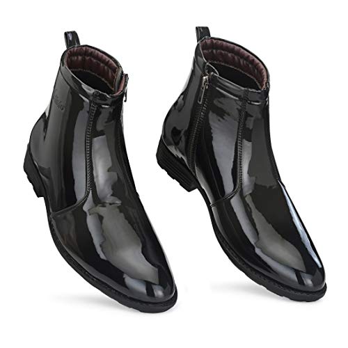 Image of Vellinto Royal Look Shoes for Men ll Casual Shoes for Men ll Patent Leather Zip /Chain Boots for Men