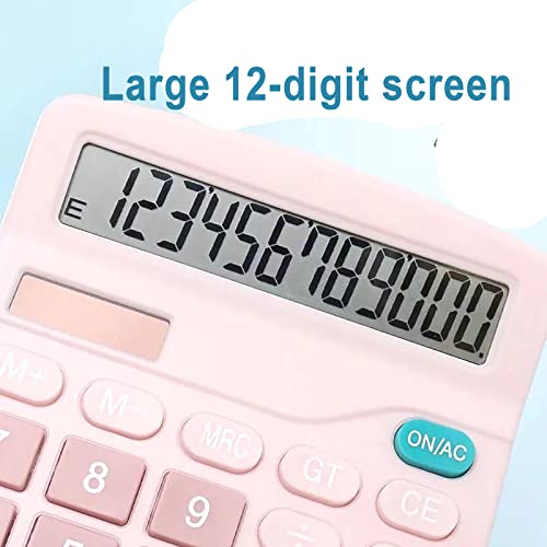 Solar Calculator Desktop Office Financial Calculators 12-Digit Dual Power Handheld Desktop Calculator Solar Battery Office With Large Lcd Display Big Sensitive Button, Pink #TOP5