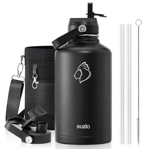 BUZIO Vacuum Insulated Stainless Steel Water Bottle 64oz (Cold for 48 Hrs/Hot for 24 Hrs) BPA Free Double Wall Travel Mug/Flask for Outdoor Sports Hiking, Cycling, Camping, Running