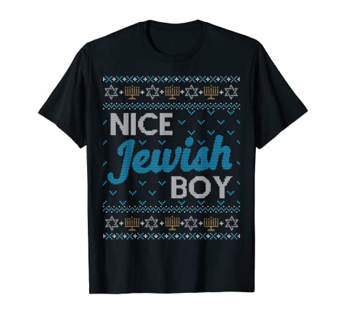 Camisola divertida Hanukkah feia para menino judeu a combinar t-shirt, Preto