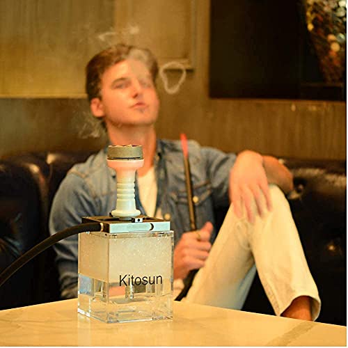 Shisha Set Tragbare Acryl Shisha mit Silikon Schlauch, Bowl, Zange Edelstahl Stiel & Diffusor Magical LED Lights 2 Schlauchadapter mit Reisetasche für Hookah Narguile