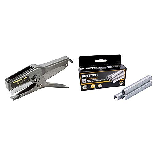 Bostitch Office B8 Heavy Duty 45 Sheet Plier Stapler, Full-Strip, Black (02245) & B8 PowerCrown Staples, 0.375 Inch Leg, 45 Sheet Capacity, 5,000 Per Box (STCR21153/8)