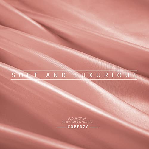 Cobedzy 4 Piece Luxury Queen Sheet Set, Soft Silky Bed Sheets Queen Set, Rose Gold Satin Sheet Set With 1 Deep Pocket Fitted Sheet 1 Flat Sheet 2 Satin Pillowcases #TOP6