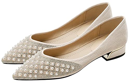 TN TANGNEST Women's Pointed Toe Pumps Rhinestone Comfortable Low Chunky Heel Pumps Shoes