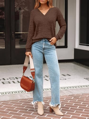 Image of AUTOMET Womens V Neck Long Sleeve Shirts Fall Tops 2026 Lightweight Sweater