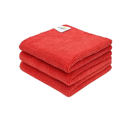 Image of SOFTSPUN Microfiber Cleaning Cloths, 3pcs 30x30cms 340GSM Red! Highly Absorbent, Lint and Streak Free, Multi -Purpose Wash Cloth for Kitchen, Car, Window, Stainless Steel, Silverware.