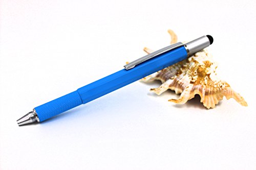 2Pcs Pack 6 In 1 Screwdriver Tool Pen - Mini Multifunction Pen With Stylus, Flat And Phillips Screwdriver Bit, Bubble Level And Inch Cm Ruler All In One (Model A, 2Pcs Sky Blue) #TOP2