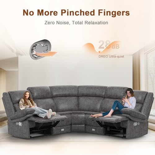 Home Theater Seating Reclining Sectional Sofa, Reclining Couch with 4 USB, 2 Flip-Up Middle Backrest & Drawers, Wall Hugger RV Recliners, 145° Adjustable Recline & Cup Holders for RV & Movie Room