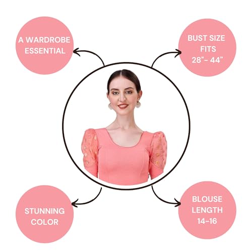 Image of SFT Women's Cotton Lycra Blend Readymade Saree Blouse with Round Neck Half Sleeves Solid Pattern Knit Weave Regular Fit and Pull On Closure