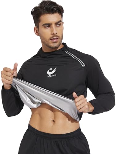 LAZAWG Sauna Suit Men Sweat Shirt Long Sleeve Workout Jackets for Gym Exercise Fitness