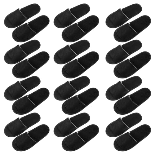 Silicherry 12 Pairs House Slippers for Guests Disposable Open Toe Spa Slippers Bulk for Wedding Party Unisex (Black,M)
