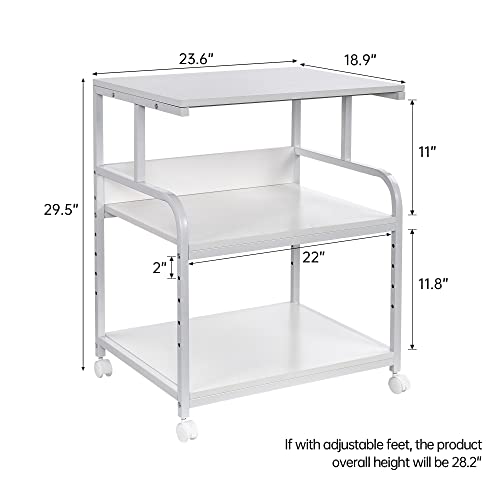 Fannova White Printer Stand, 23.6 X18.9 X 29.5 Inches Big Size Printer Table With Adjustable Shelf, 3 Tier Rolling Printer Cart With Wheels For Home Office Storage And Organization #TOP1