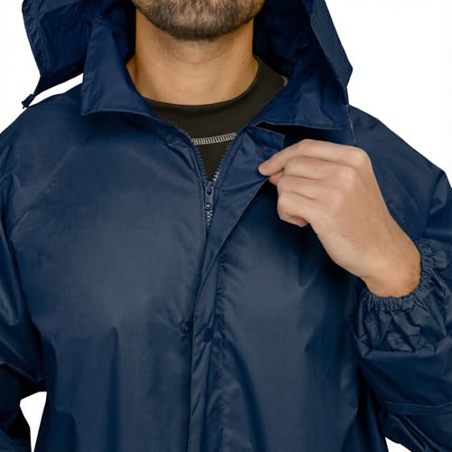 BWOLF POSEIDON Arbeitsmantel Regenmantel Herren Regenmantel Wasserdichte Lange Regenjacke Outdoor Wiederverwendbare Regenbekleidung mit Kapuze (Blau, 3XL)