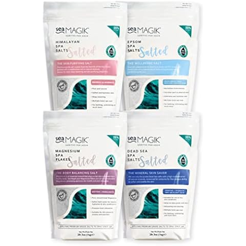 Sea Magik - Bath Salts, Muscle Soak, Therapeutic Spa Experience, Epsom, Magnesium Flakes, Dead Sea, Himalayan, Relaxes Your Body and Mind, Natural Salts, Vegan, Cruelty Free, Mixed Set (4 x 1kg) Cover
