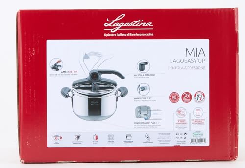 Lagostina Mia Lagoeasy'UP Olla a Presión 5 L en Acero Inoxidable 18/10 Ø 22 cm, Olla Inducción y Gas, Apertura Fácil de la Tapa, Base Irradial Plus de 3 capas, Apta para Lavavajillas