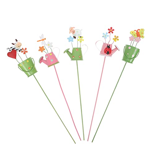 MOBUTOFU 5pièces Piquets De Jardin Métal Décoratifs pour Pots De Fleurs Ornements Extérieurs Colorés Et Résistants pour Jardin Et Patio De Styles Aléatoires
