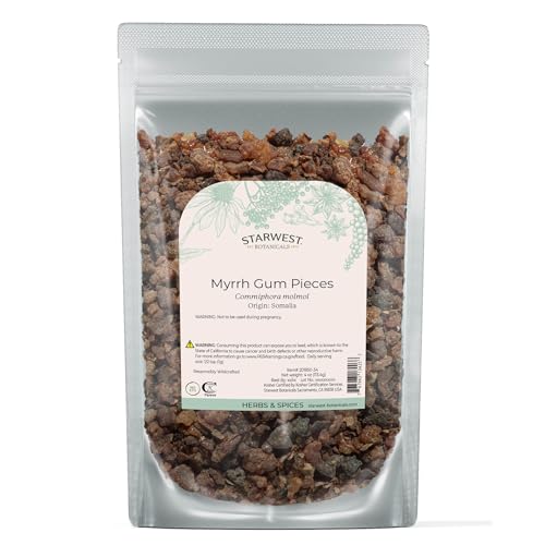 Starwest Botanicals Myrrh Gum Resin Pieces - Use for Crafts, Incense, & Natural Herbal Blends, Crafted from Pure Tree Sap Resin, Commiphora Molmol, Certified Kosher, Wildcrafted - 4 oz Pouch