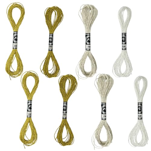 Motiavers 8-Skein Metallic Gold & Silver Embroidery Floss