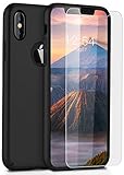 BASSTOP RGY-FHDsa iPhone X Case, Slim Fit Shell Hard PC Full Protective Cover Case With Tempered Glass Screen Protector - Black