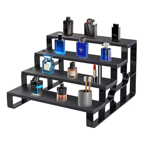 4 Tier Cologne Organizer for Men, Wooden Perfume Display Stand, Countertop