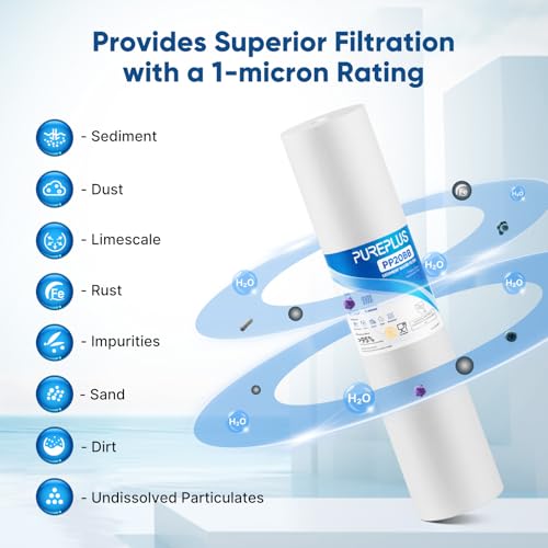 Image of PUREPLUS 1 Micron 20 inchx4.5 inch Whole House Sediment Home Water Filter, 2 Pack