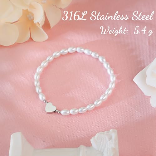 Pearl Bracelets for Women, Dainty Gold Bracelet Silver Prom Pearl Jewelry for Wedding, Trendy Daisy Bracelet Heart Bracelet as Simple Bridesmaid Gifts Floral Jewelry Brazaletes Para Mujer