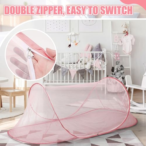 Image of 2 Pcs Large Pop up Mosquito Tent Portable Foldable Mosquito Bug Net for Bed Camping Travel Patio Outdoor 78 * 31 * 22 Inch Bug Netting Mesh Tent Canopy for Adults Bedroom, Pink
