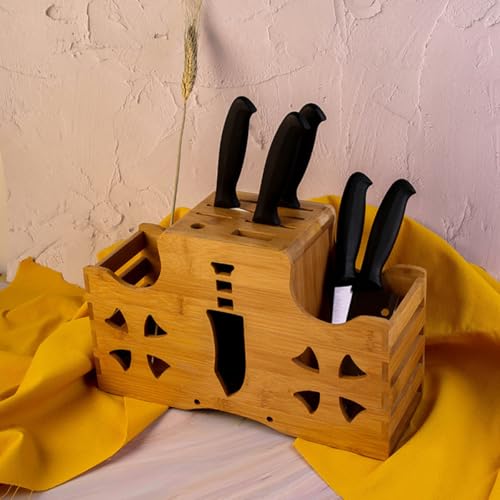 Cuisine porte-couteaux et porte-ciseaux en bambou marron stable - 8