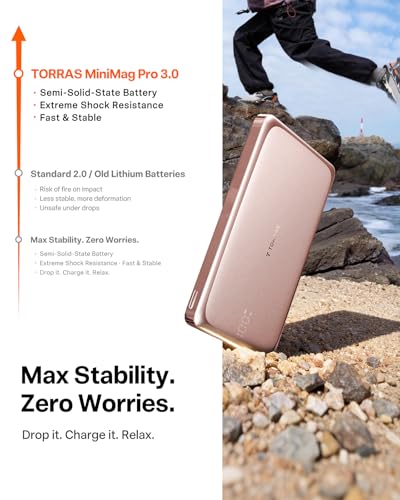 Image of TORRAS MiniMag Pro Portable Charger Power Bank, 10000mAh 15W Magnetic Battery Pack for iPhone 17 /16 /15 /14 /13 /12, Slim Magnetic Wireless Charger, Semi-Solid-State Battery for Travel, Pink